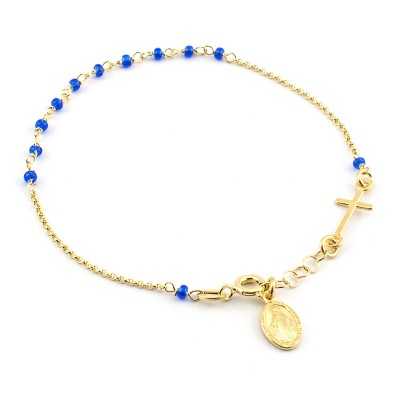 Bracciale rosario argento dorato e pietre azzurre Zoppi Gioielli - Bijoux Bracciali religiosi BRR100AGO