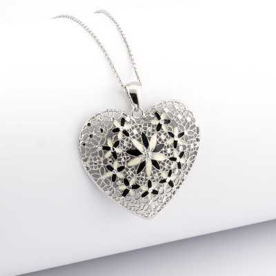 Collana con cuore con decoro nero in argento Zoppi Gioielli - Bijoux Collane Donna CL244AGC