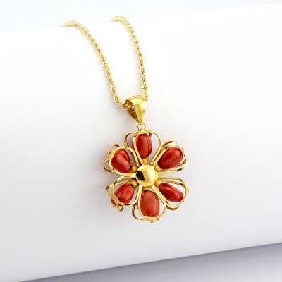 Collana oro giallo con fiore con petali di corallo rosso Zoppi Gioielli - Gold jewellery Collane Donna CLC945CAU