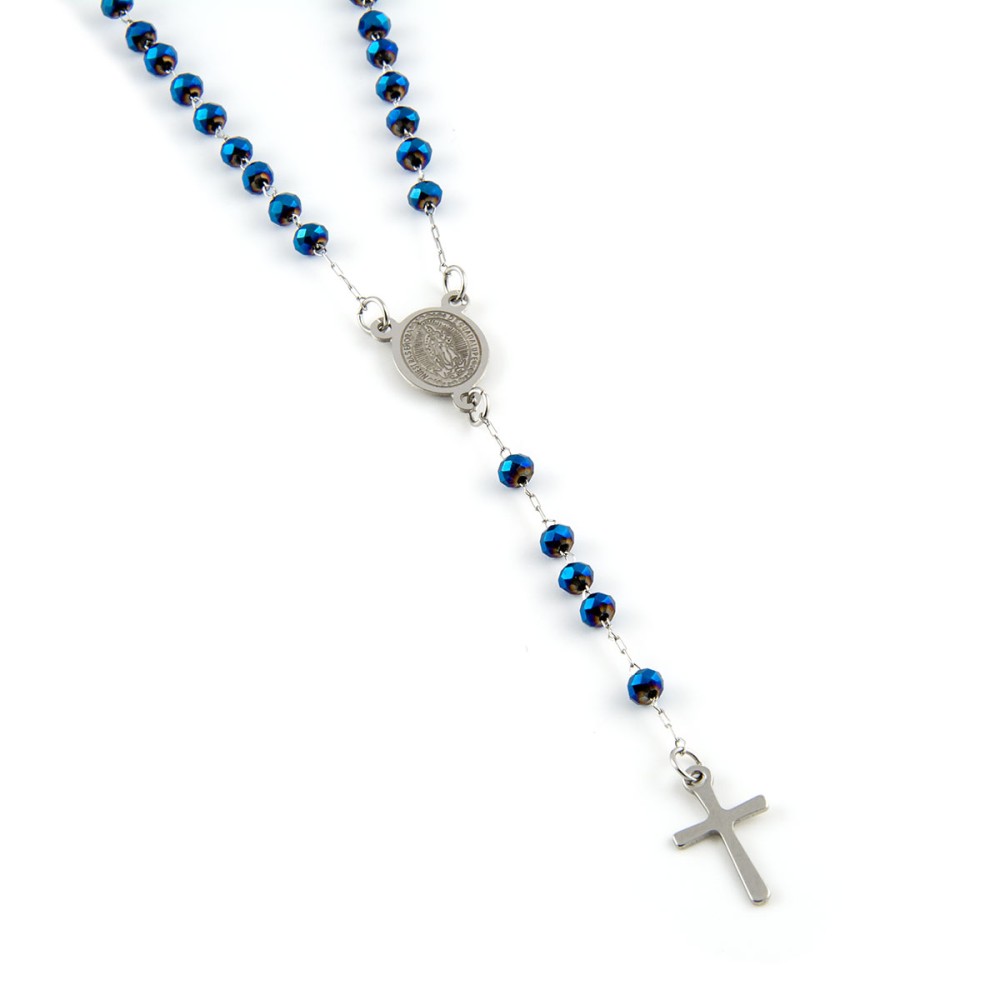 Collana a rosario con pietre blu in acciaio-Collane Uomo