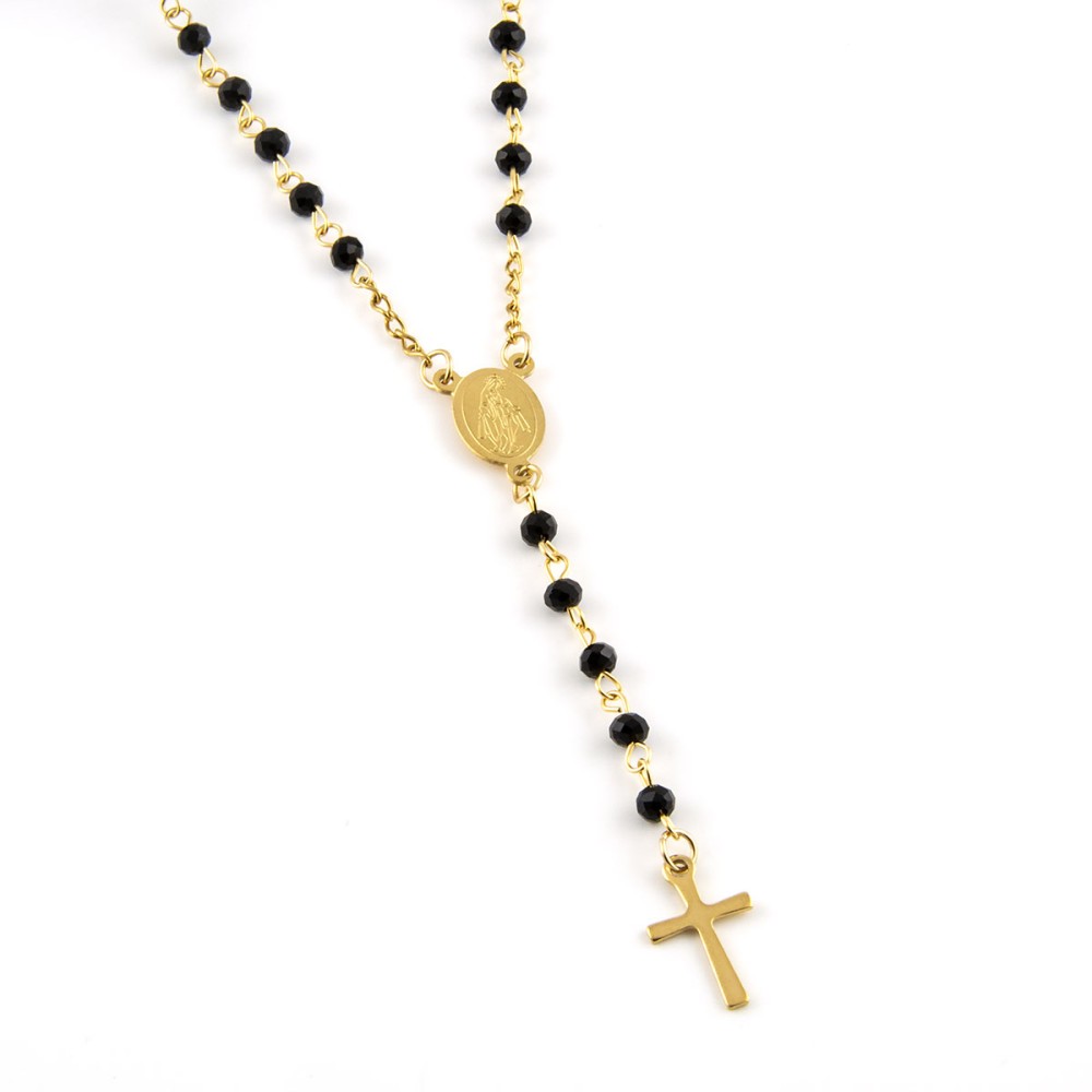 Collana a rosario con pietre nere in acciaio dorato Alexia gioielli Collane religiose RBV11ACO