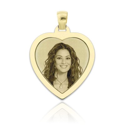 Medaglia foto incisa cuore piatto in oro 18kt Medagliafoto Fotomedaglie incise MF-CIP34.1AU